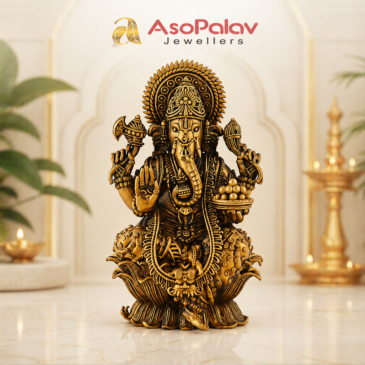 Divine Ganesha Idol in Pure 22K Gold