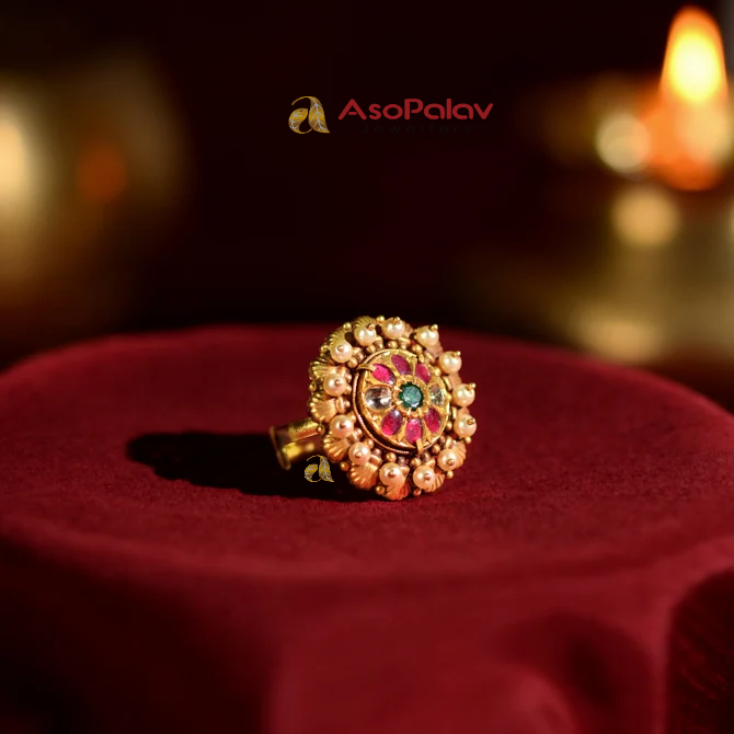 Gold Ring with Ruby and Emerald Accents