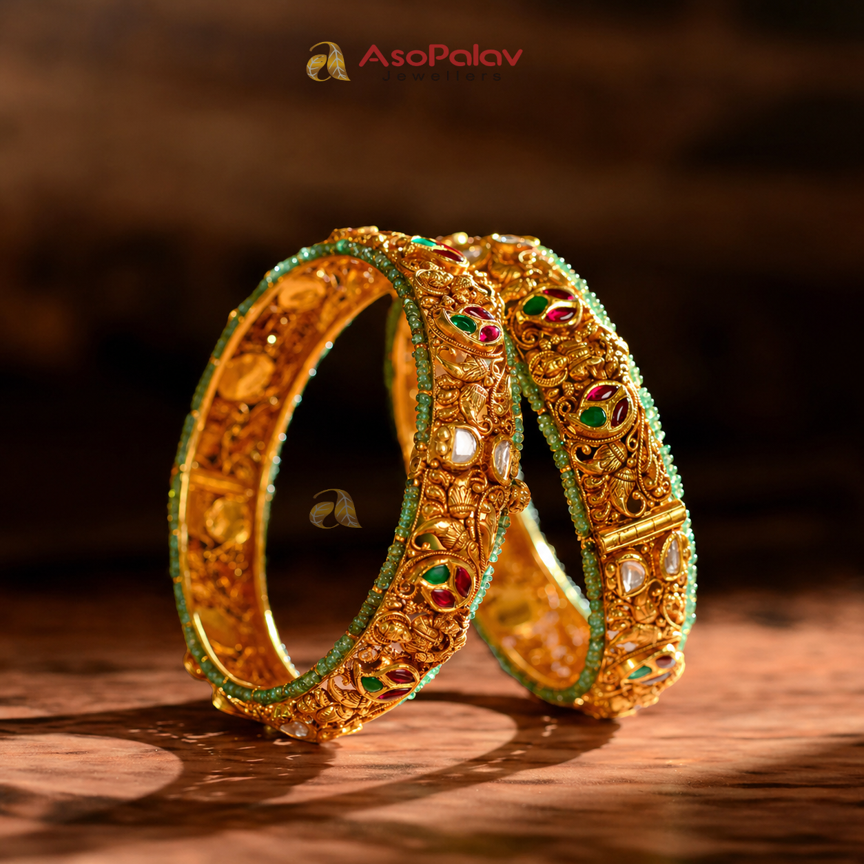 22K Gold Lakshmi Bangles for Bridal Elegance