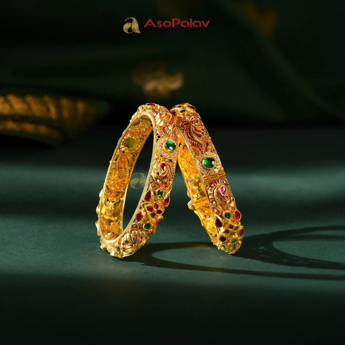 Heritage Glow Ruby & Emerald Gold Bangles