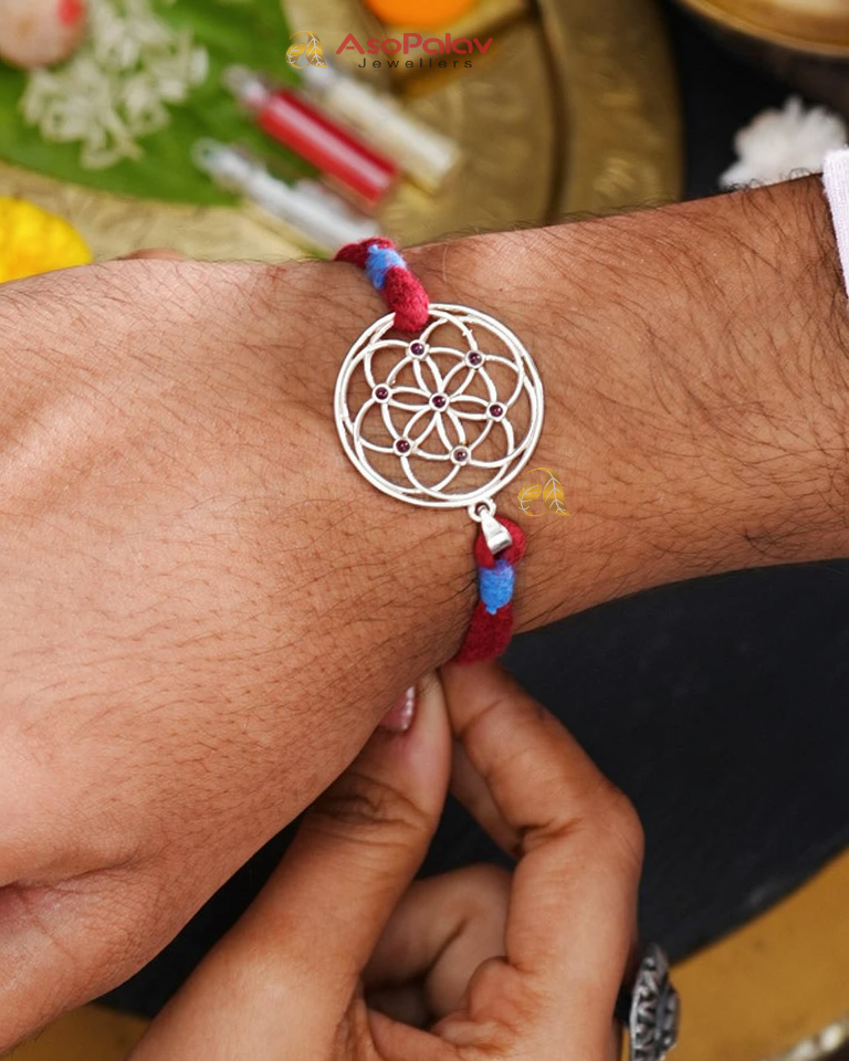 925 Red Constellation Silver Pendant Rakhi – Elegant Keepsake Design