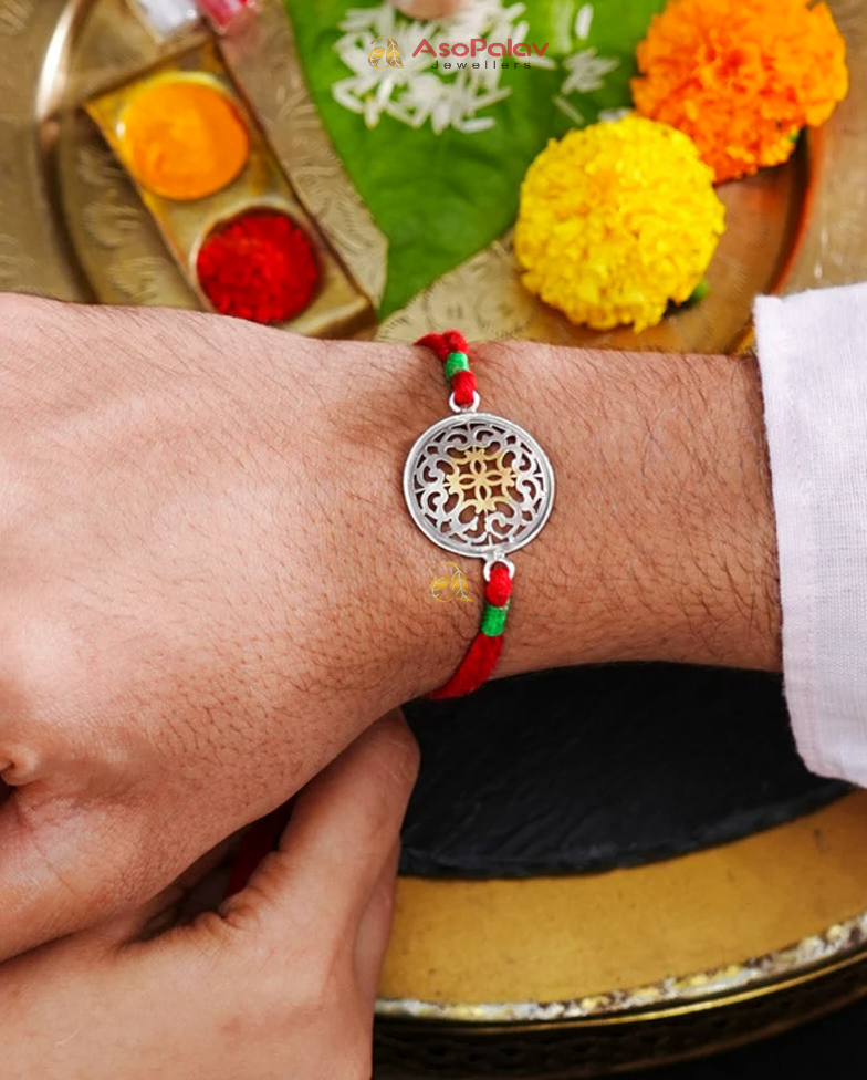 Two Tone Mandala Silver Rakhi – Elegant 92.5 Sterling Silver Rakhi