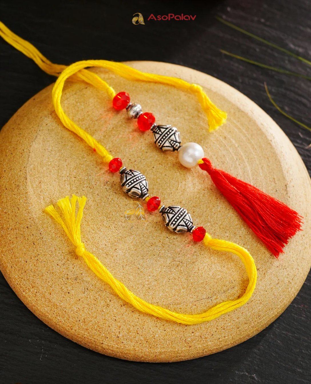 925 Silver Rakhi and Lumba Set with Elegant Beads