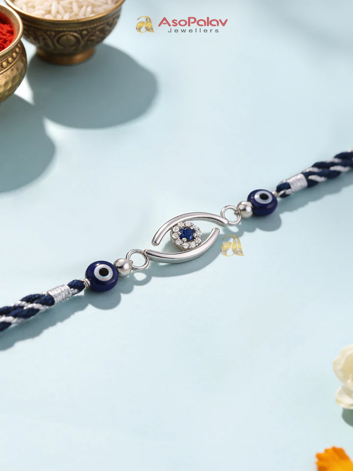 925 Silver Evil Eye Rakhi for Brother – Protective Lucky Charm