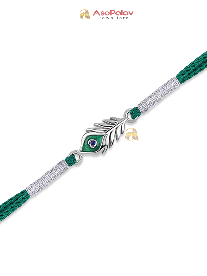 925 Silver Morpankh Rakhi for Brother – Krishna Blessings
