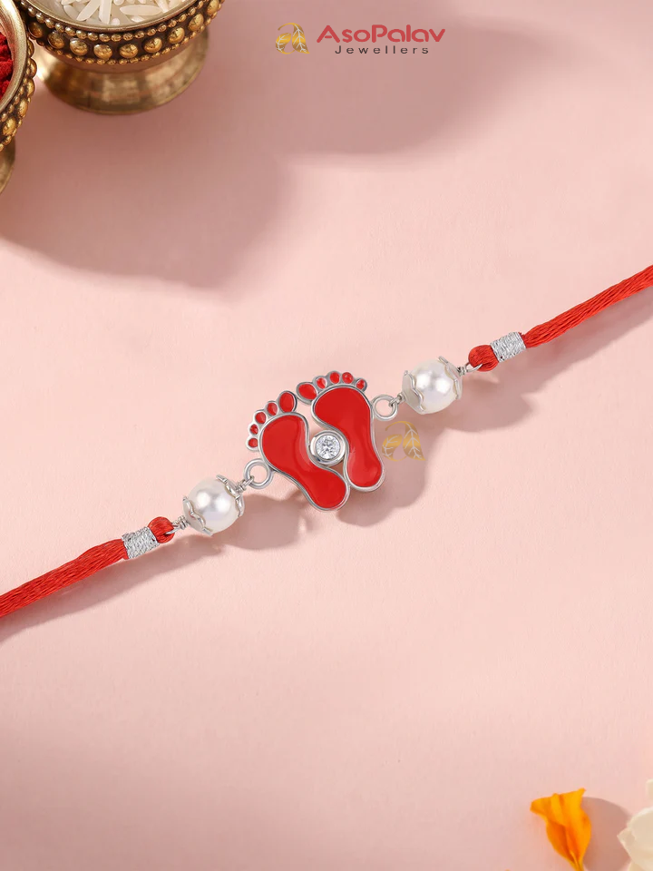 Shree Charan Silver Rakhi for Brother – Divine Blessings Gift