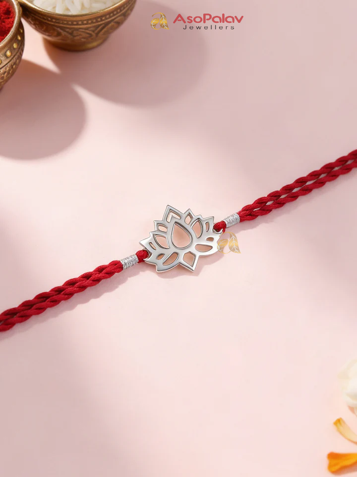 Lotus Design 925 Silver Rakhi for Raksha Bandhan ⭐