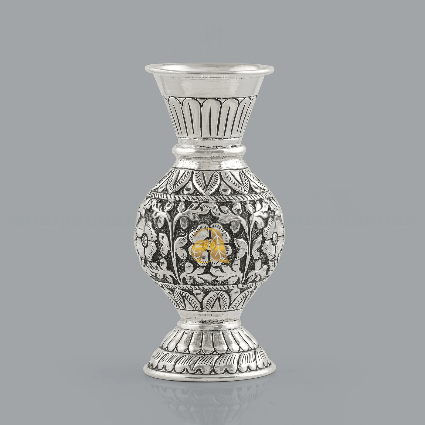 Antique Silver Vase in Flower Designs - Image 2