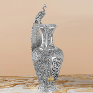Peacock Antique Silver Flower Vase