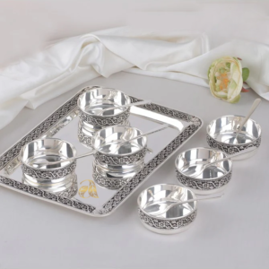 Silver Tray With Bowls & Spoons