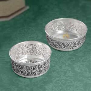 Antique Silver Bowl in Floral Motif