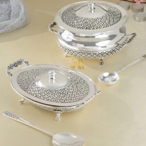 Antique Silver Serving Dishes in Nakshi Work