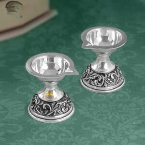 Antique Small Silver Diya Pair