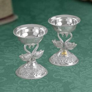 Silver Swan Diya In Pair